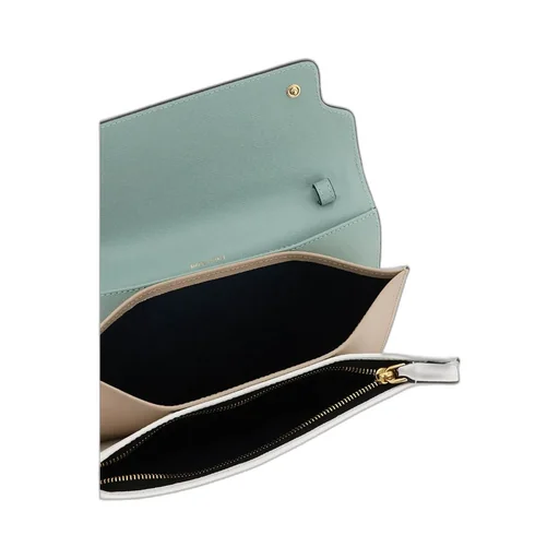 Trunk Clutch In Light Green White And Brown Saffiano Leather