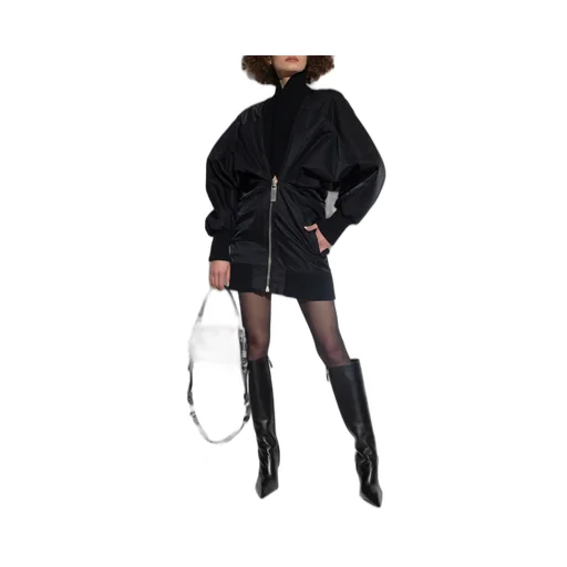 Off-White Ruched Puff-Sleeved Dress