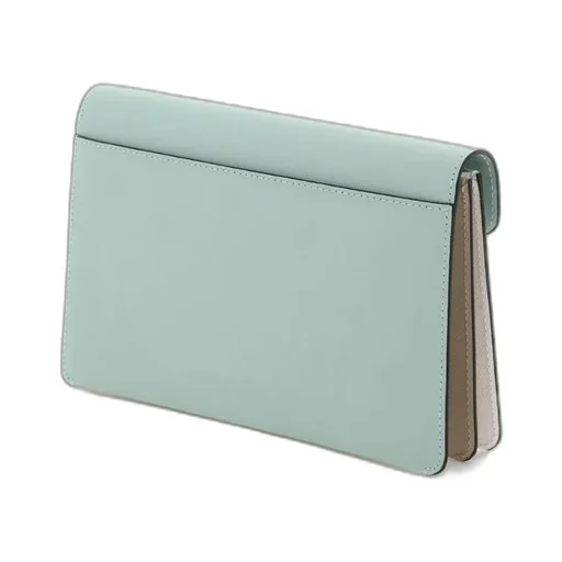 Trunk Clutch In Light Green White And Brown Saffiano Leather