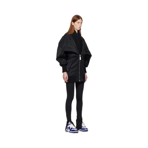 Off-White Ruched Puff-Sleeved Dress
