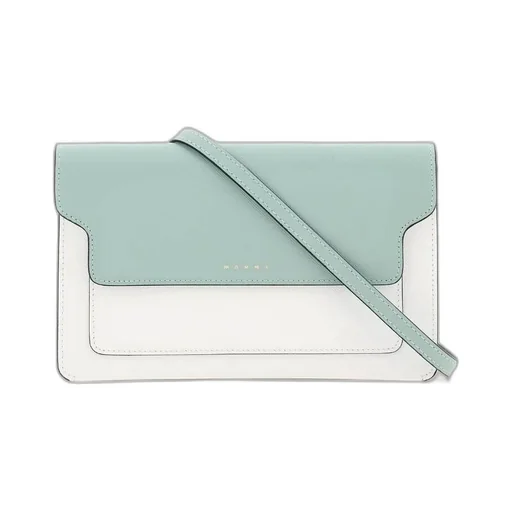 Trunk Clutch In Light Green White And Brown Saffiano Leather