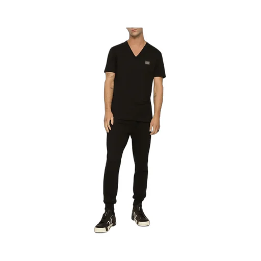 Dolce & Gabbana Logo Patch V-Neck T-Shirt