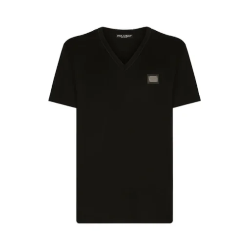 Dolce & Gabbana Logo Patch V-Neck T-Shirt