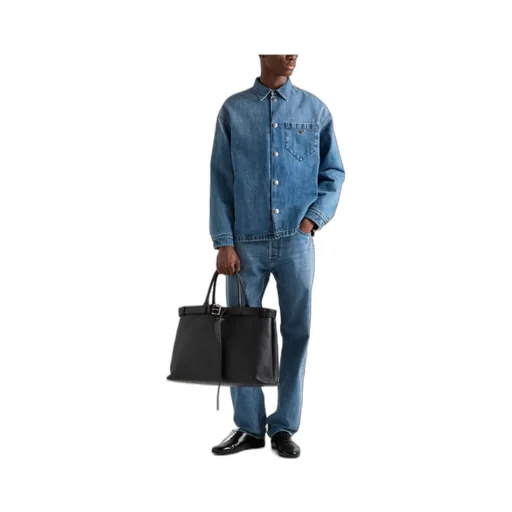Prada Buttoned Logo Plaque Denim Shirt