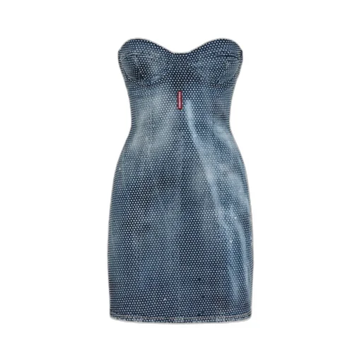 Dsquared2 Embellished Denim Bustier Mini Dress
