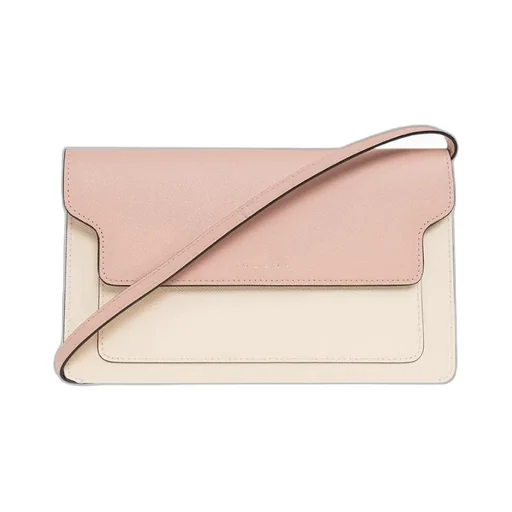 Trunk Clutch In Pink White And Beige Saffiano Leather