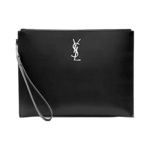 Saint Laurent Logo Plaque Zipped Clutch Bag