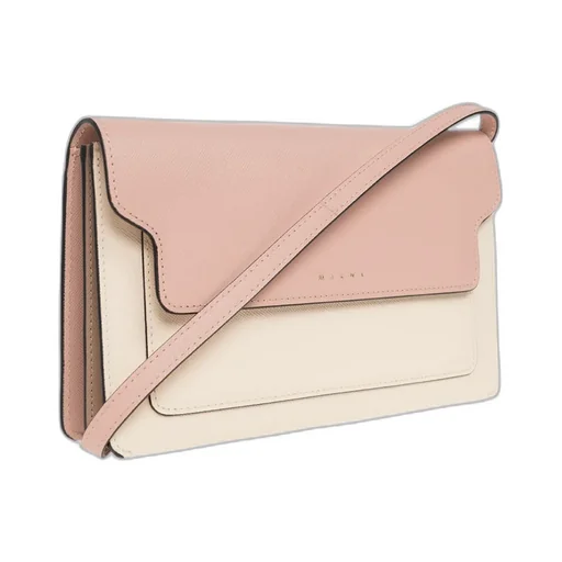 Trunk Clutch In Pink White And Beige Saffiano Leather