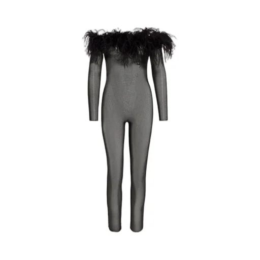 Feather-Trim Stretch-Jumpsuit