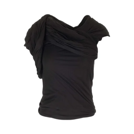 Rick Owens Draped Ruched Asymmetric Neckline Top
