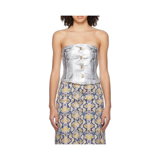 Ganni Off-The-Shoulder Foil Denim Top