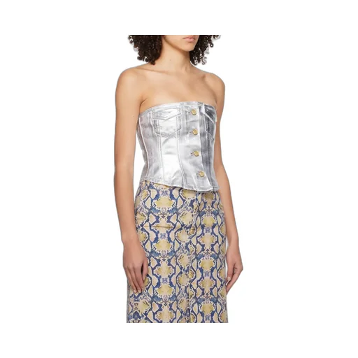 Ganni Off-The-Shoulder Foil Denim Top