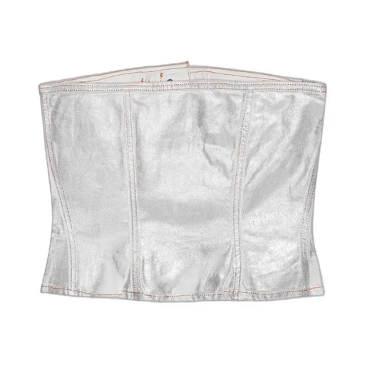Ganni Off-The-Shoulder Foil Denim Top