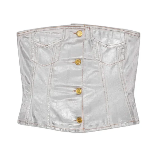 Ganni Off-The-Shoulder Foil Denim Top