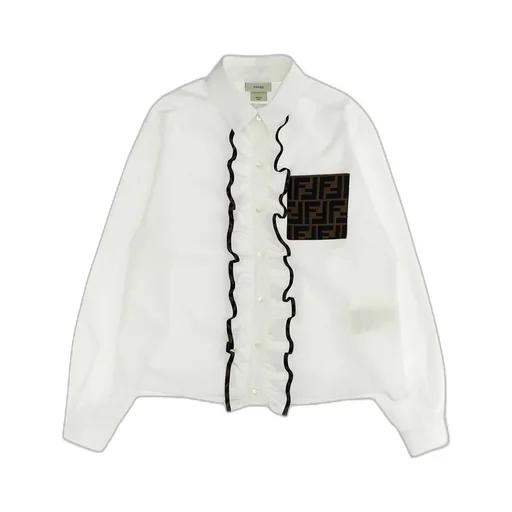 Fendi Kids Ff Jacquard Ruffled Poplin Shirt