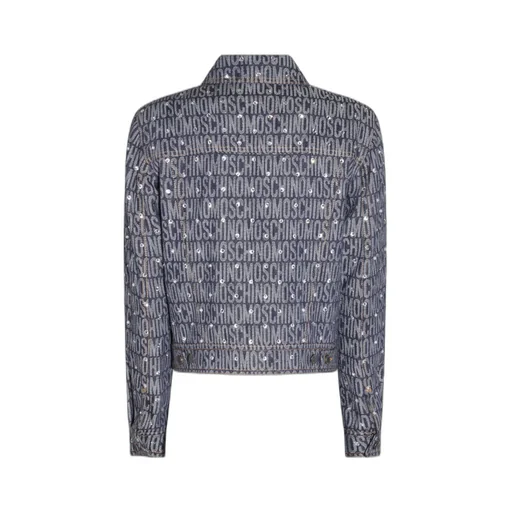 Moschino Allover Logo Rhinestone Button-Up Jacket
