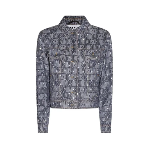 Moschino Allover Logo Rhinestone Button-Up Jacket