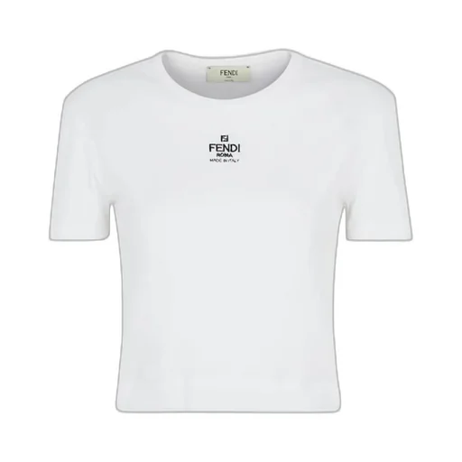 Fendi Logo Embroidered Crewneck Cropped T-Shirt