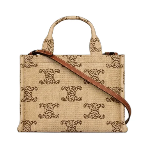 Small Cabas Thais In Raffia Effect Textile With Leopard Triomphe