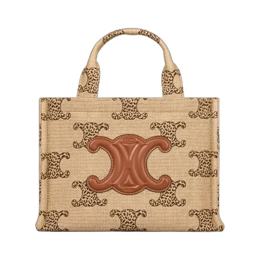 Small Cabas Thais In Raffia Effect Textile With Leopard Triomphe