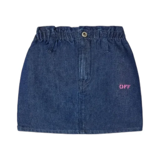 Off-White Kids Off Stamp Logo Printed Denim Mini Skirt