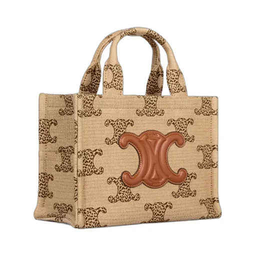 Small Cabas Thais In Raffia Effect Textile With Leopard Triomphe