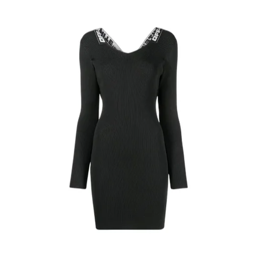 Off-White Logo Tape Long-Sleeved Ribbed Mini Dress