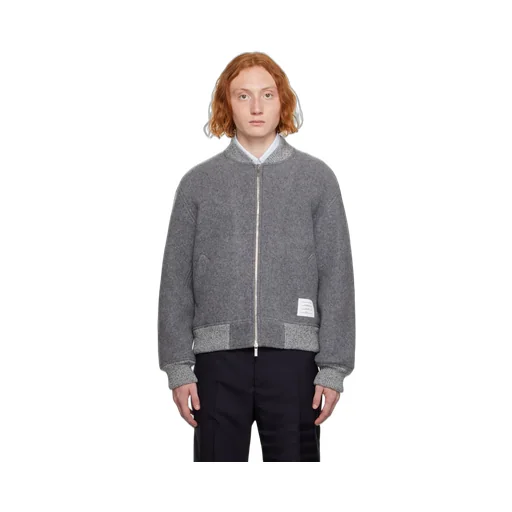 Thom Browne Logo Patch Zipped Bomber Jacket