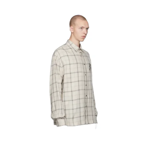 Palm Angels Logo Embroidered Checked Long-Sleeved Shirt