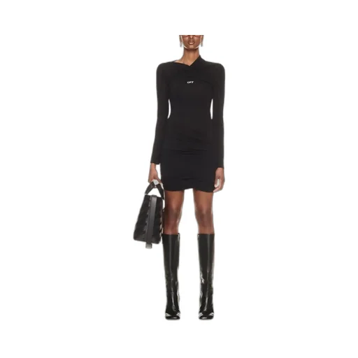 Off-White Off Stamp Twist Detailed Long-Sleeved Dress