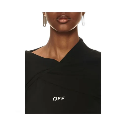 Off-White Off Stamp Twist Detailed Long-Sleeved Dress