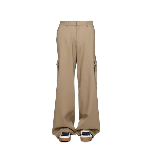 Off-White Ow Emb Drill Mid-Rise Wide Leg Trousers