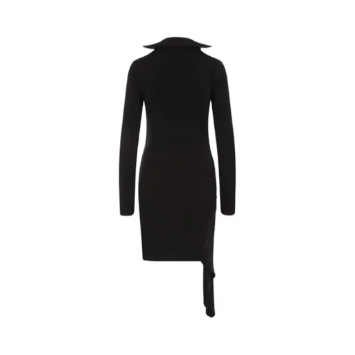 Off-White Asymmetric Ruched Long-Sleeved Mini Dress