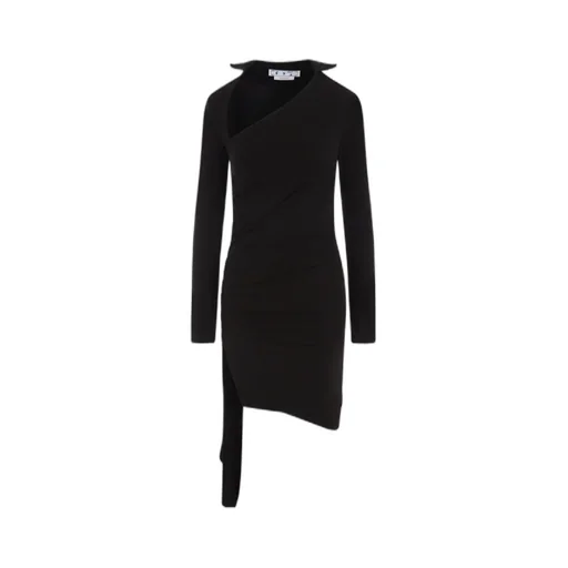 Off-White Asymmetric Ruched Long-Sleeved Mini Dress