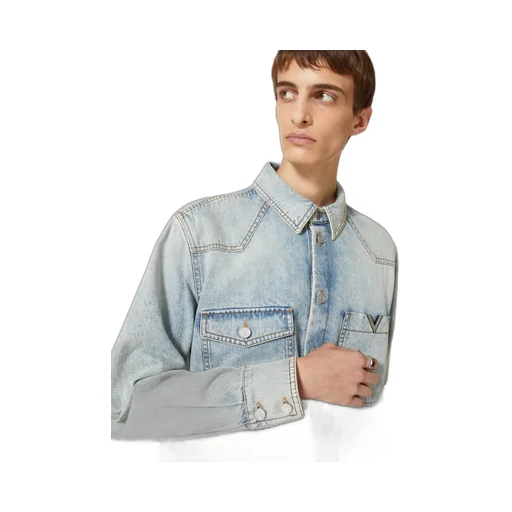 Valentino Logo Plaque Long-Sleeved Denim Shirt
