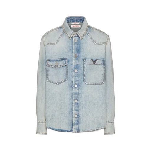 Valentino Logo Plaque Long-Sleeved Denim Shirt