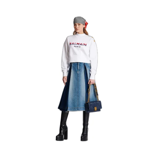 Balmain Cropped Flocked Sweatshirt