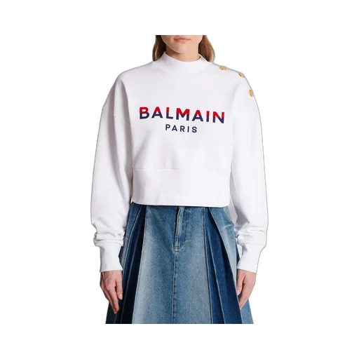 Balmain Cropped Flocked Sweatshirt
