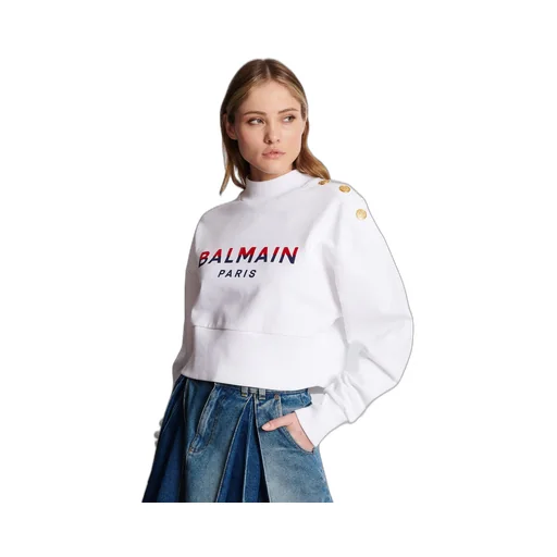 Balmain Cropped Flocked Sweatshirt