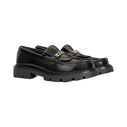 Margaret Chunky Loafer With Fringes And Triomphe Chain In Polished Bullskin