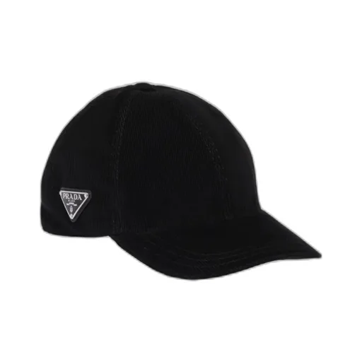 Prada Logo Plaque Corduroy Baseball Cap