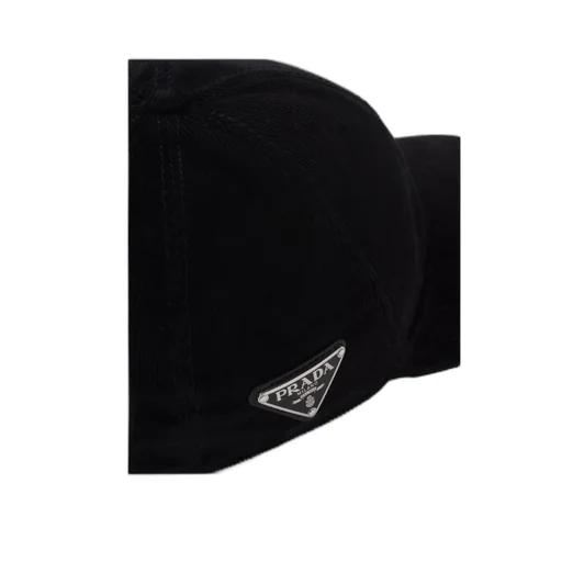 Prada Logo Plaque Corduroy Baseball Cap
