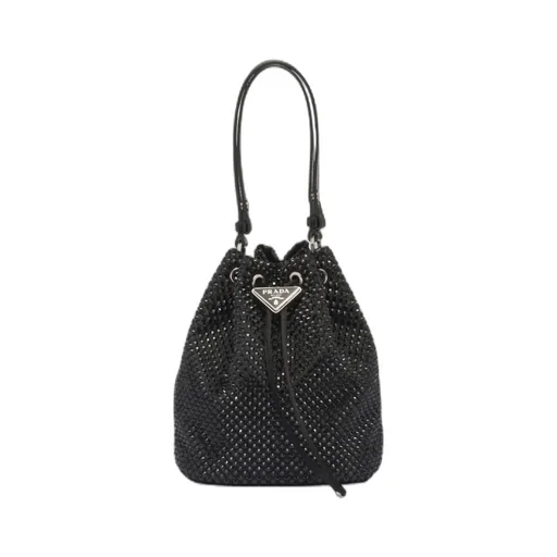 Prada Gold Tone Embellished Drawstring Bucket Bag