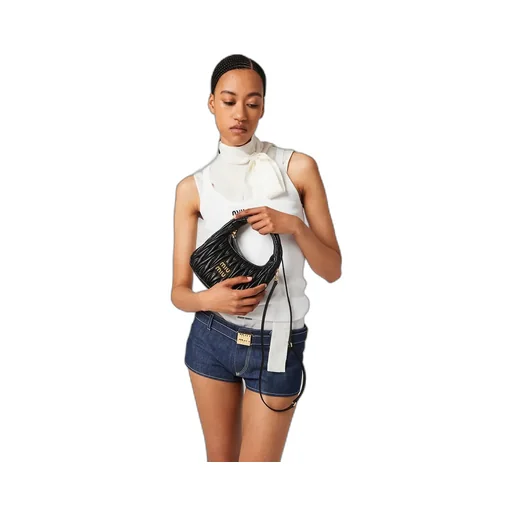 Miu Miu Wander Matelassé Logo Plaque Mini Hobo Bag
