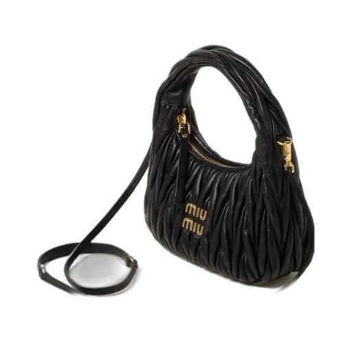 Miu Miu Wander Matelassé Logo Plaque Mini Hobo Bag