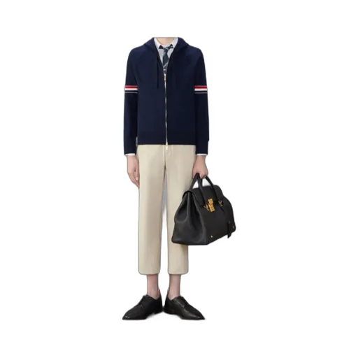 Thom Browne Rwb Stripe Zipped Knitted Hoodie