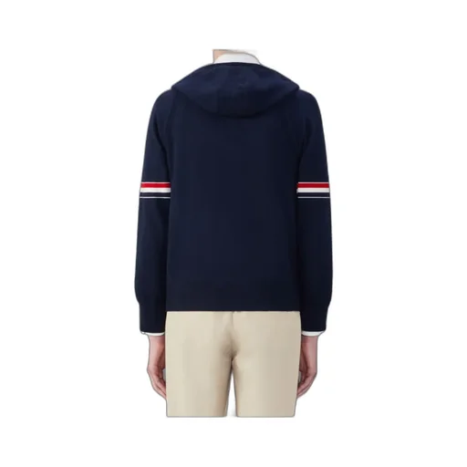 Thom Browne Rwb Stripe Zipped Knitted Hoodie