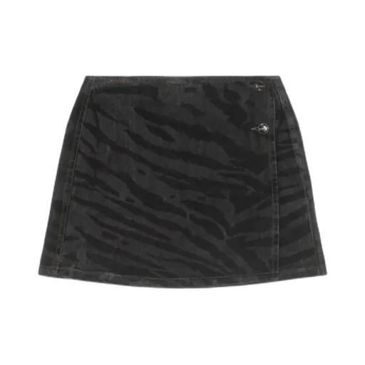 Ganni Zebra Printed Denim Mini Skirt