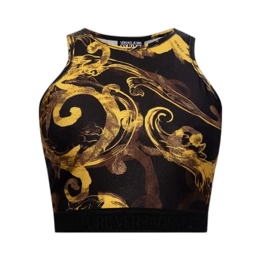 Versace Jeans Couture Magazine-Printed Sleeveless Cropped Top
