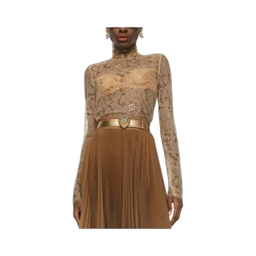 Dolce & Gabbana Sheer Lace Straight Hem Blouse